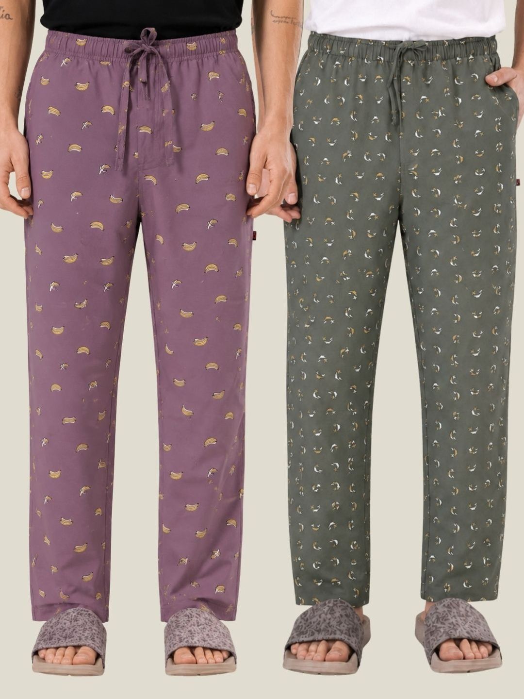 Boxy Crew Pack Of 2 Printed Pure Cotton Straight Lounge Pants-image-48
