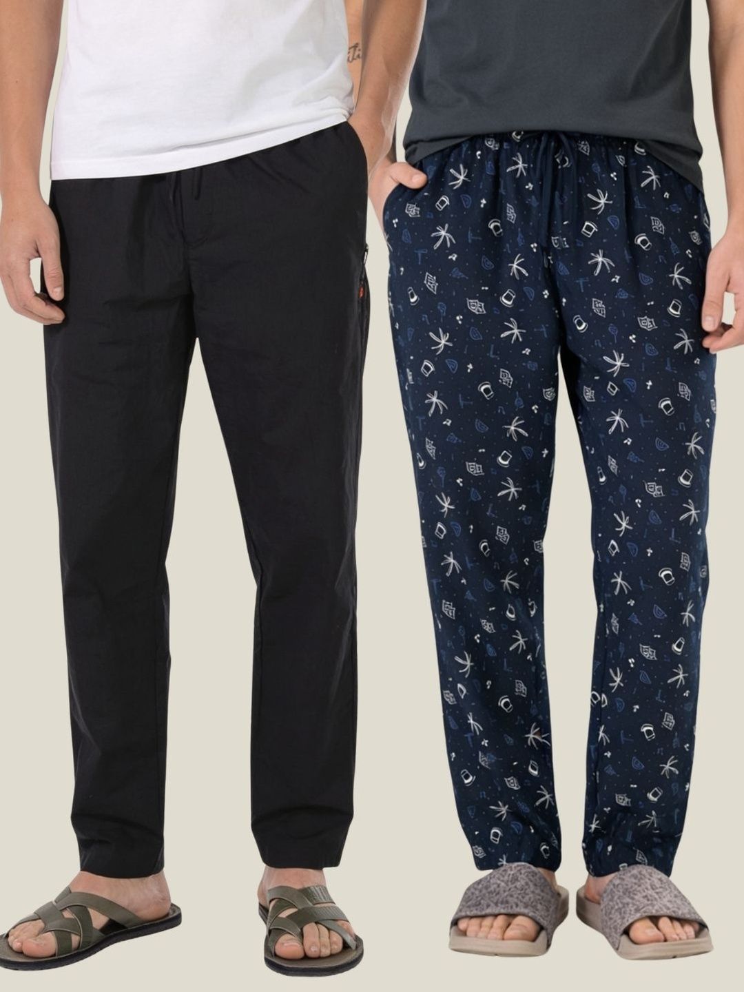 Boxy Crew Pack Of 2 Printed Pure Cotton Straight Lounge Pants-image-27