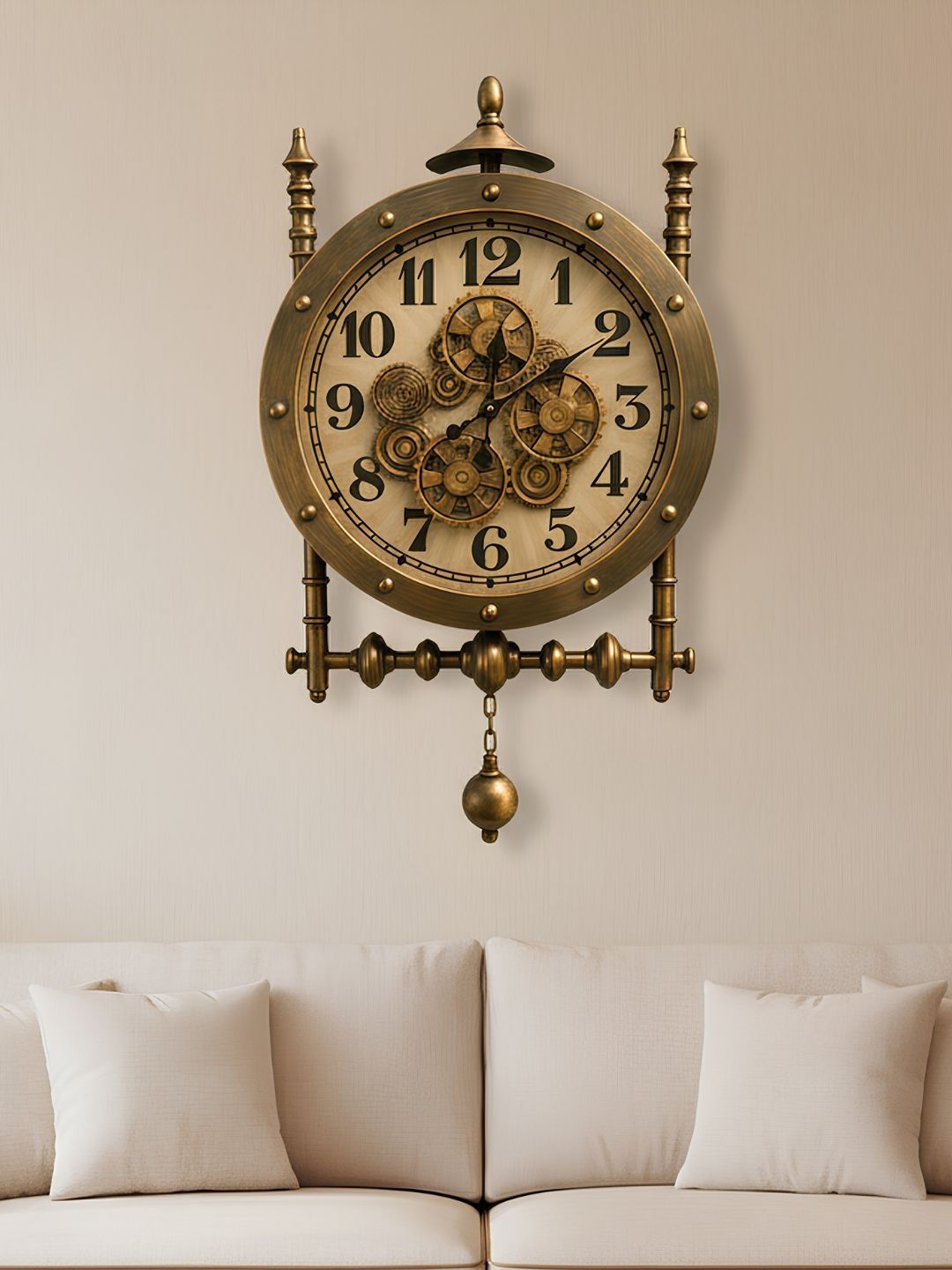 ELARE Gold-Toned & Gold-Toned Textured Wall Clock-image-40