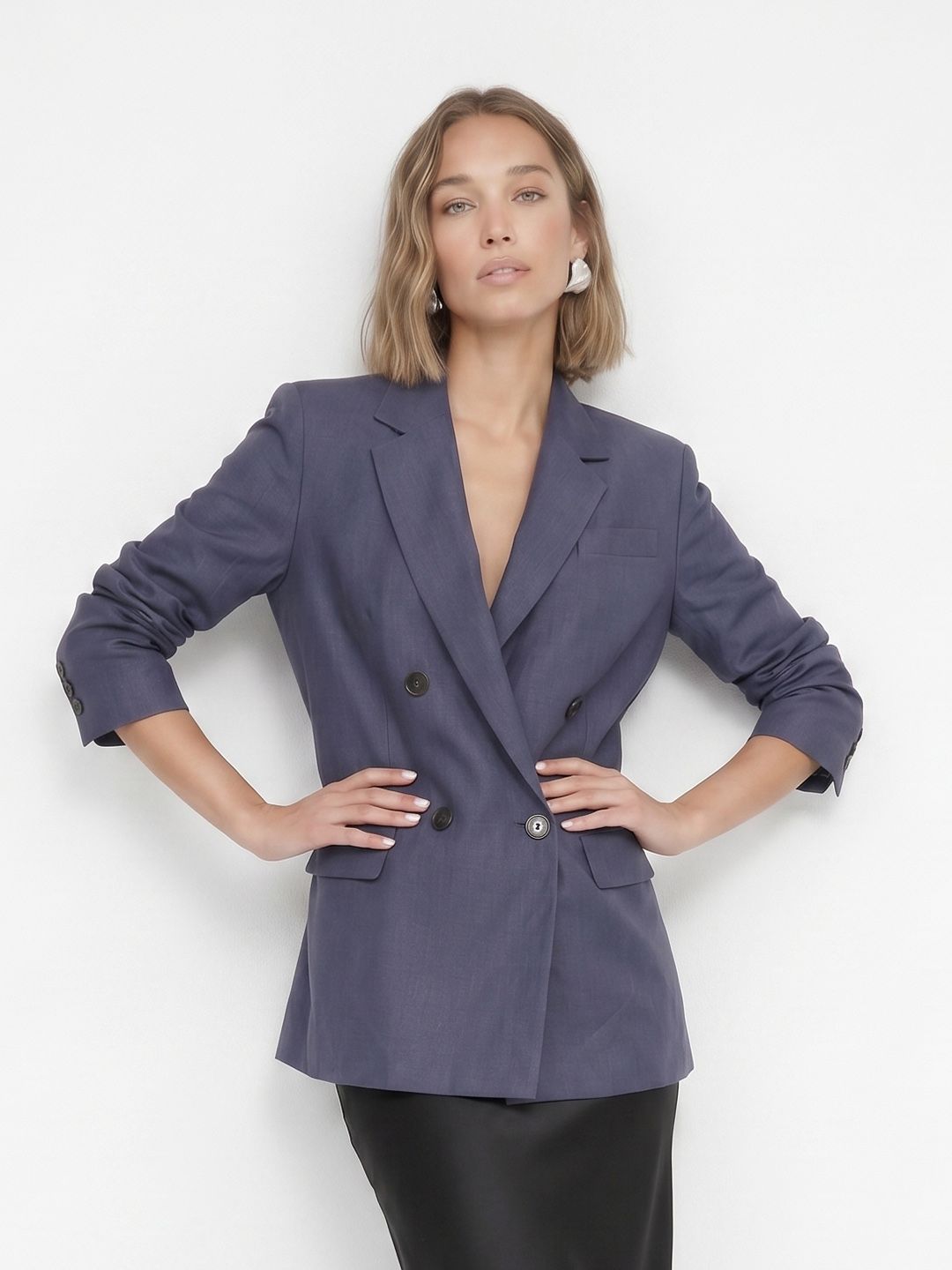 MANGO Notched Lapel Collar Double-Breasted Blazer