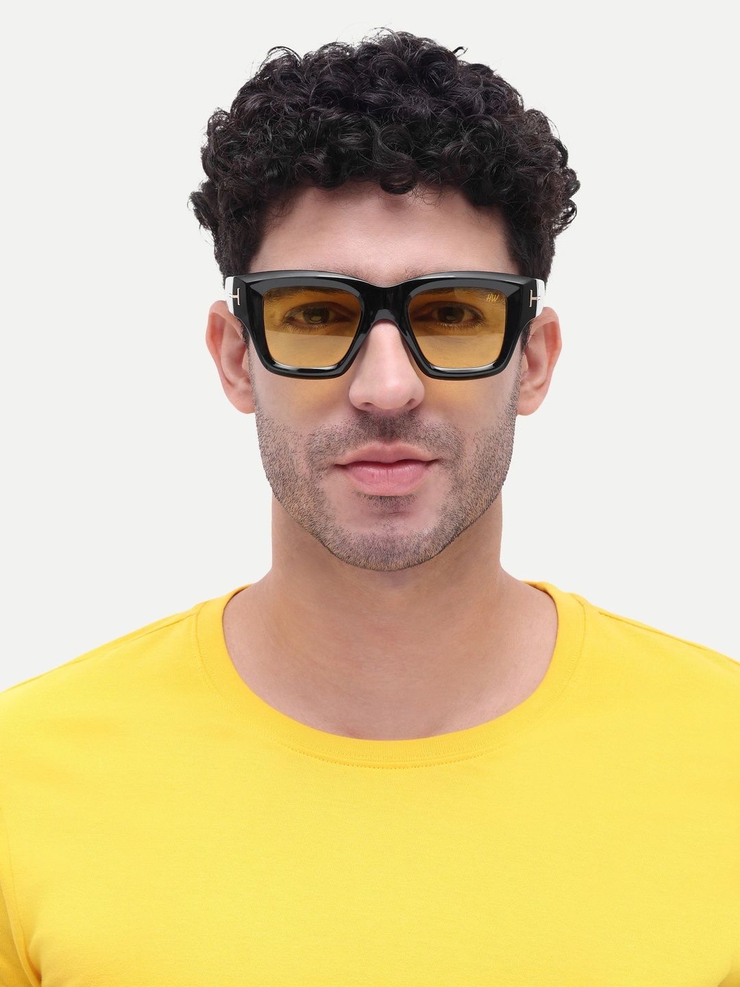 HAMILTANO WINSTON Men Yellow Lens & Black Rectangle Sunglasses with-image-49