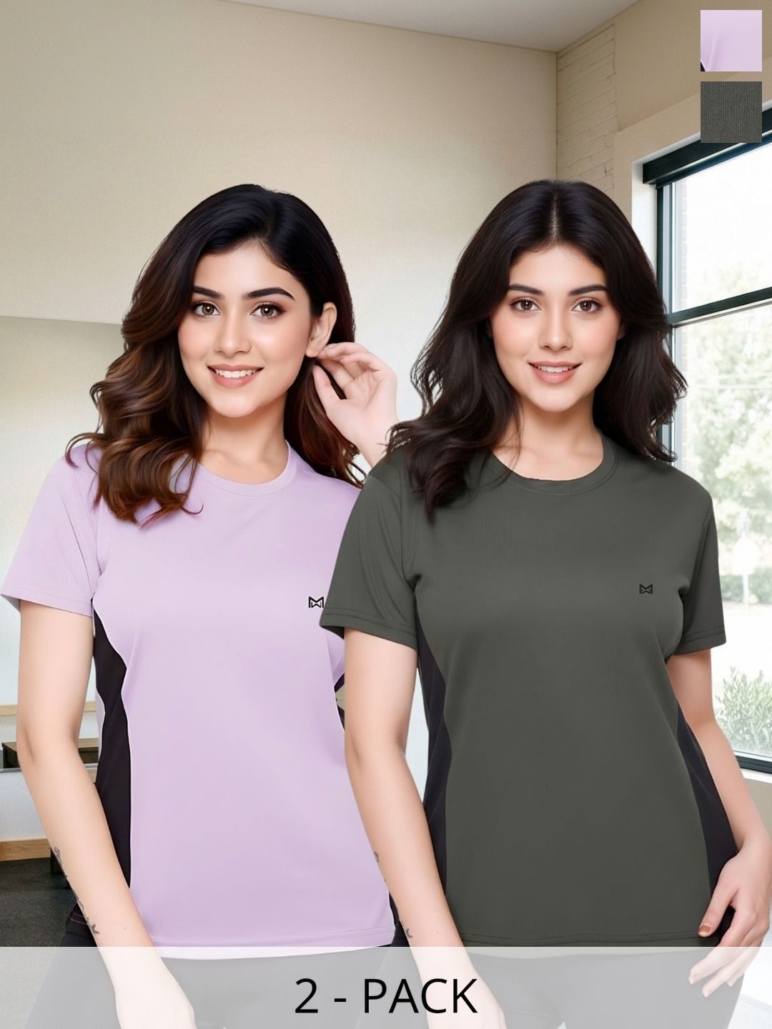 White Moon Women Brand Logo 2 Colourblocked T-shirt-image-49