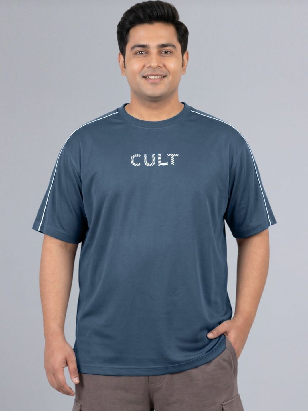 CULT Men Brand Logo Printed Drop-Shoulder Sleeves Bio Finish T-shirt-picture-42