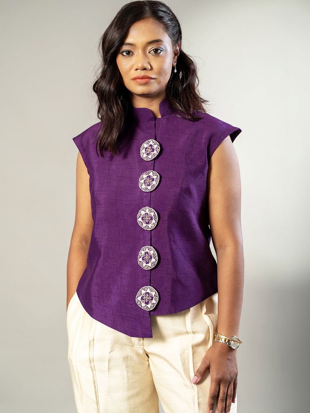 SSWAI Mandarin Collar Pure Silk Top-picture-27