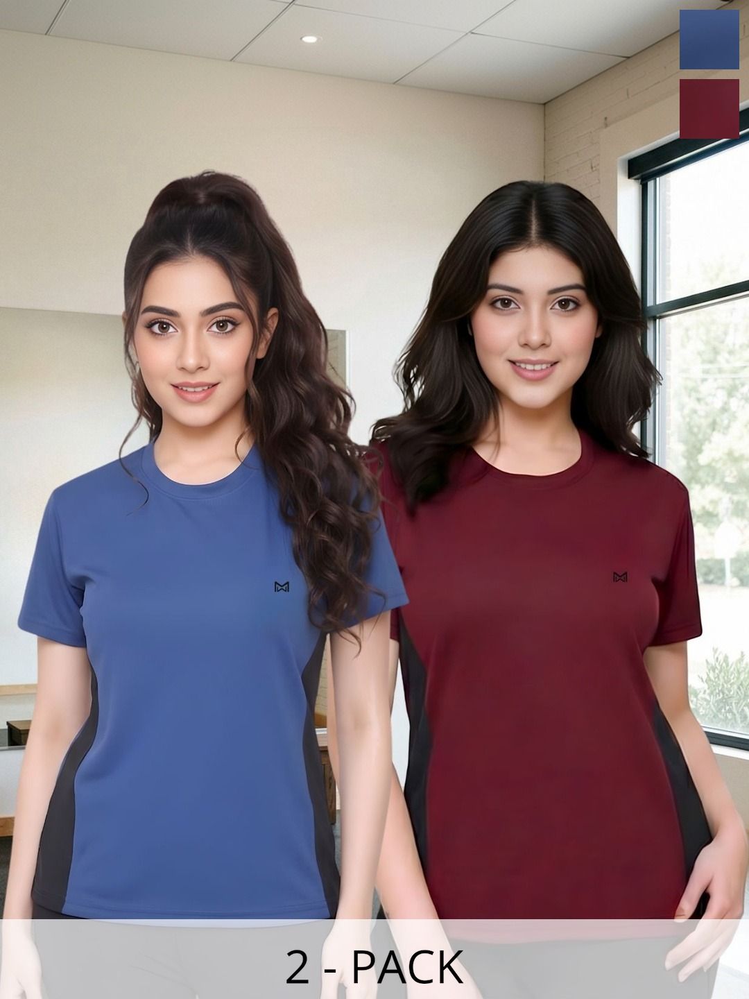 White Moon Women Brand Logo 2 Colourblocked T-shirt-image-7
