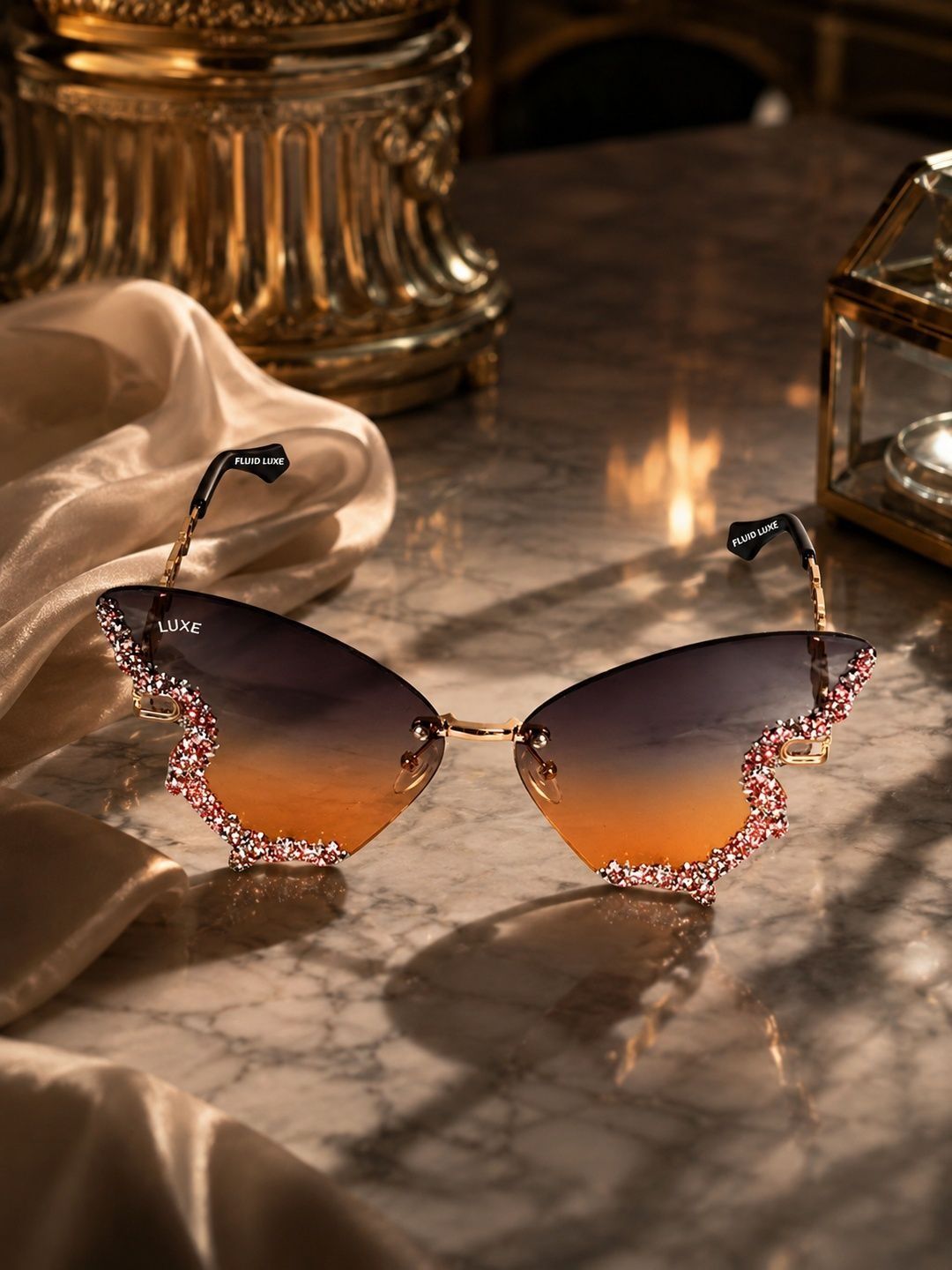 FLUID Women Red Lens & Gold-Toned Butterfly Sunglasses with-image-1