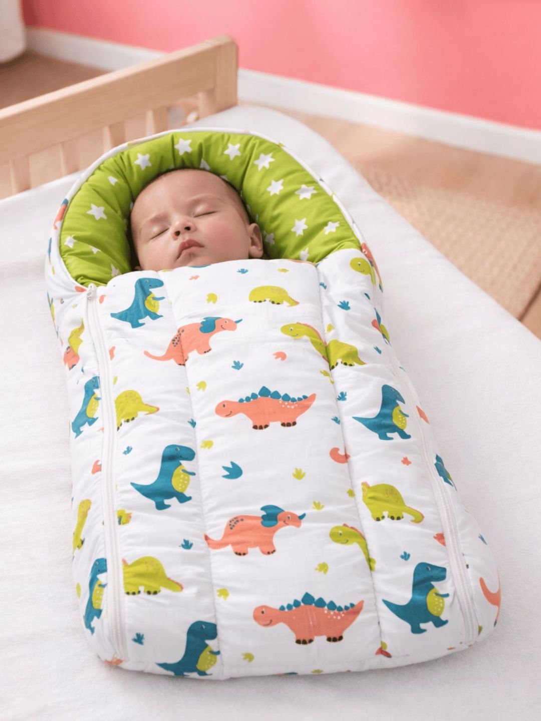 Playful Plunge Green & Blue Cartoon Characters Cotton 1 Piece Crib Regular Bedding Set-image-18