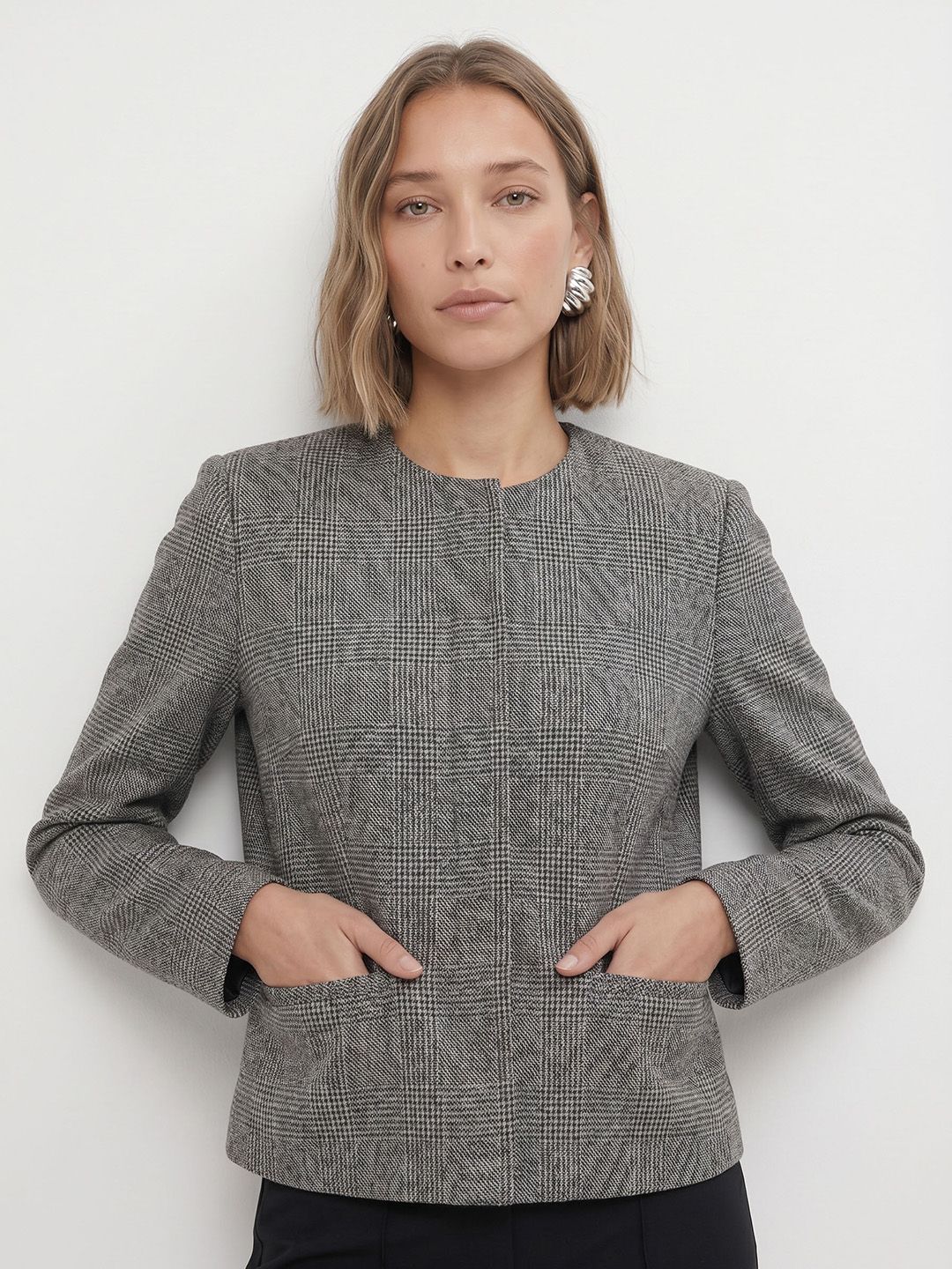 MANGO Self Design Textured Casual Blazer