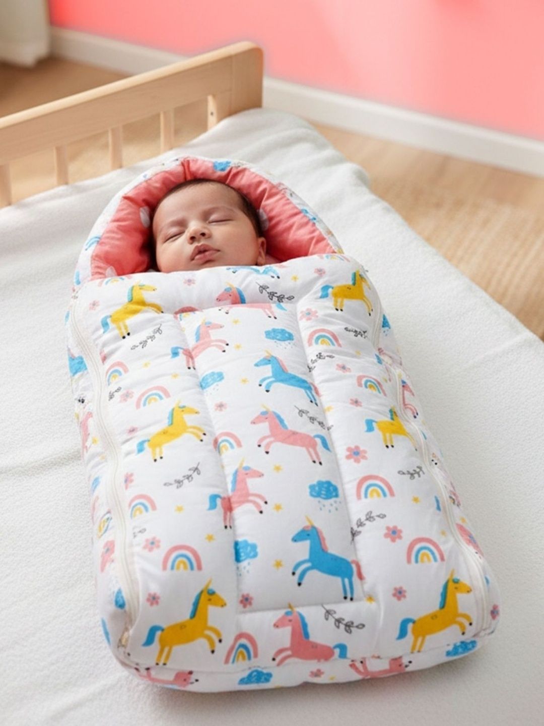 Playful Plunge Pink & White Cartoon Characters Cotton 1 Piece Crib Regular Bedding Set-image-31