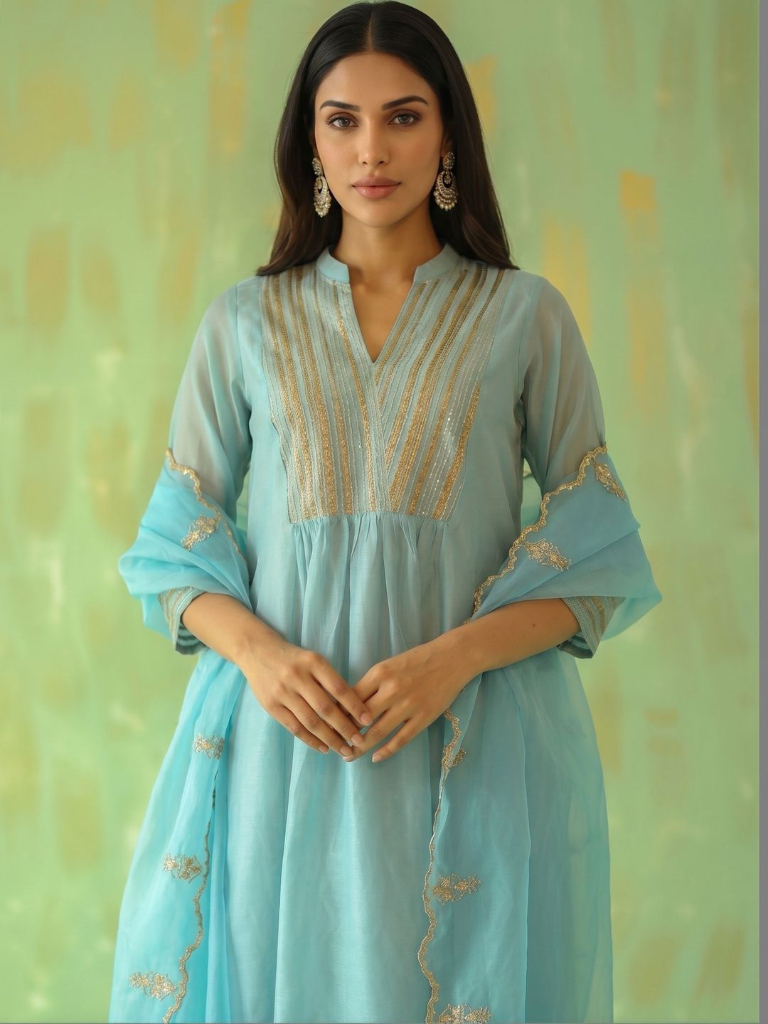 Royal Export Women Ethnic Motifs Embroidered Empire Chanderi Silk Kurta with Palazzos & With Dupatta-picture-19