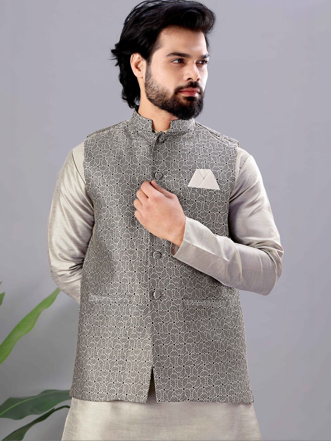 MODERN MUGHALS Woven Design Nehru Jacket-image-33