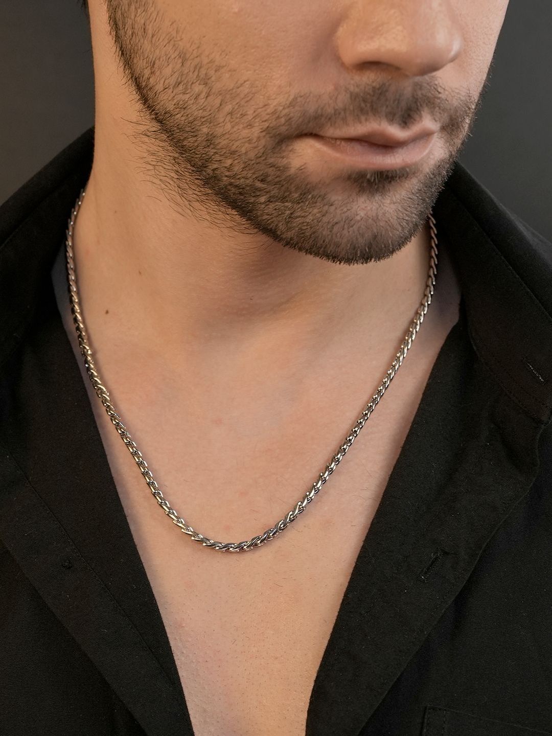 AANURA Men Stainless Steel Silver-Plated Chain-picture-25