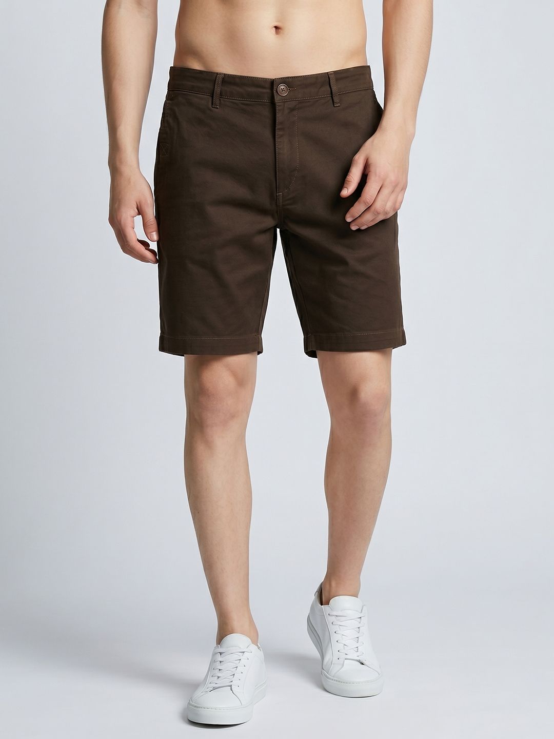 Mast & Harbour Men Olive Solid Mid-rise Shorts-picture-53