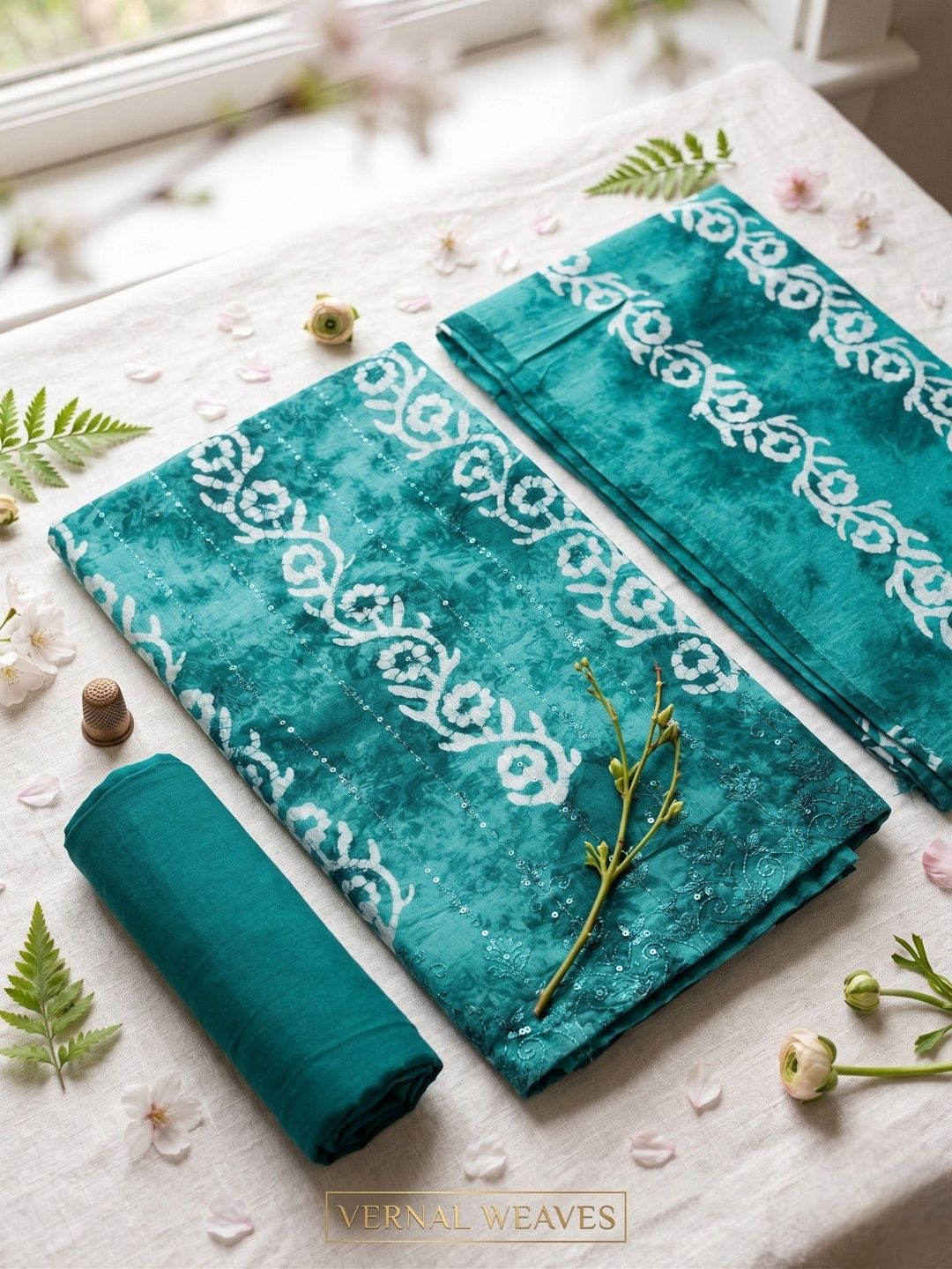 Madhuri Creation Embellished Pure Cotton Unstitched Dress Material-image-13
