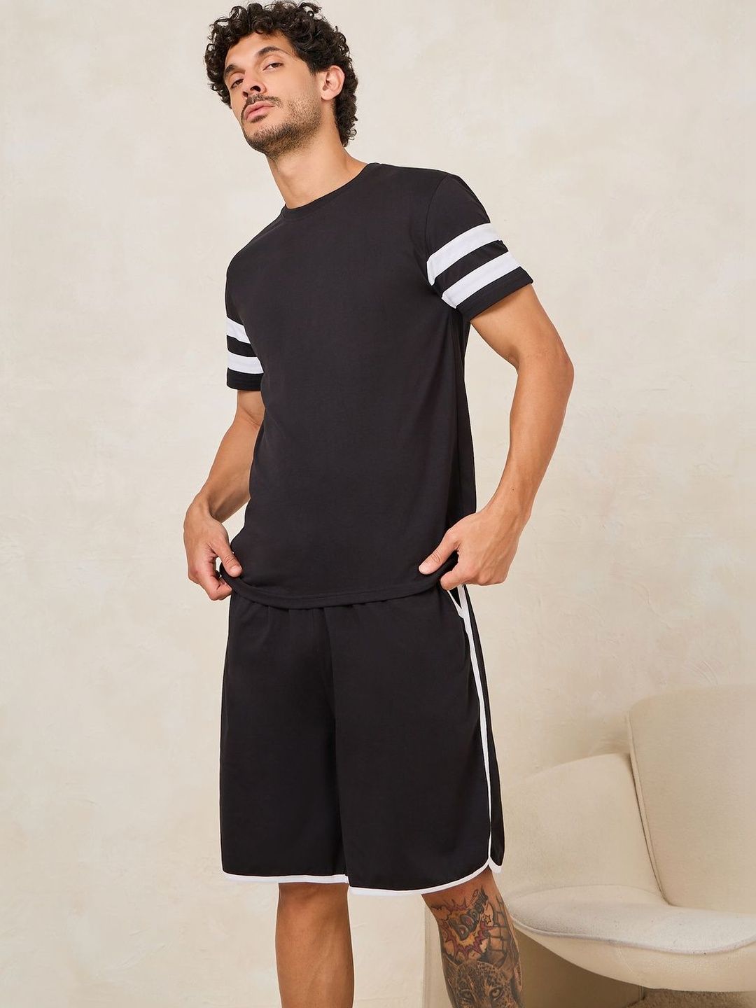 Styli Men Regular Fit Striped T-shirt and Short Set With Contrast Detail-picture-15