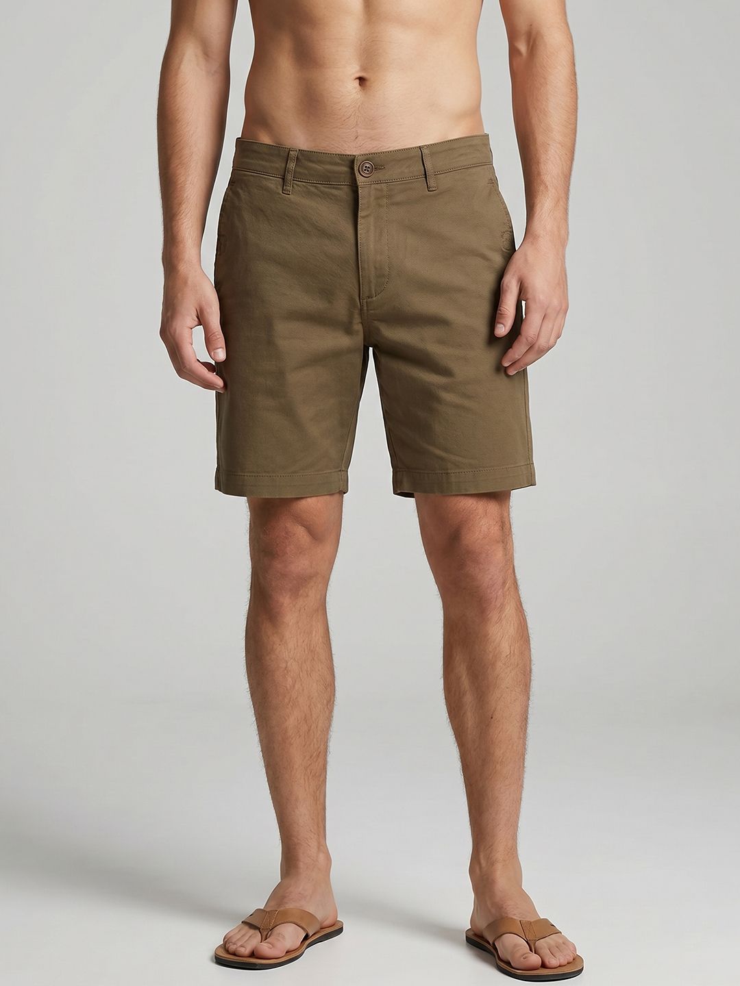 Mast & Harbour Men Olive Solid Mid-rise Shorts-picture-28