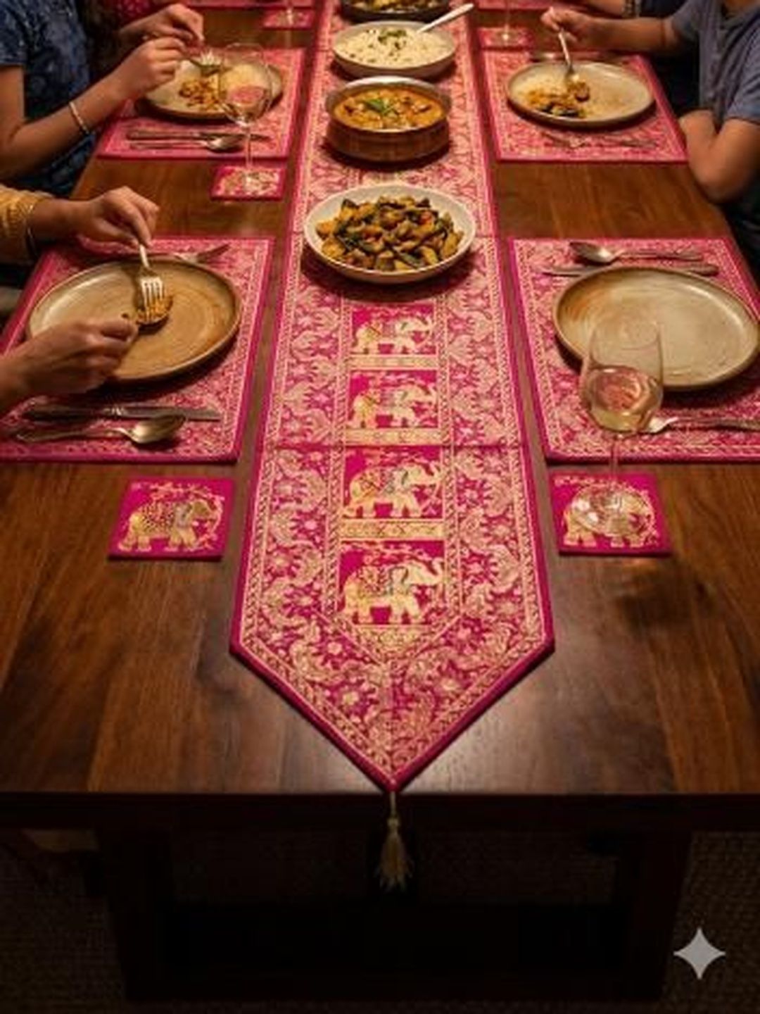 Gulaab Jaipur 13-Pcs Pink Printed Pure Silk Table Linen Set-picture-33