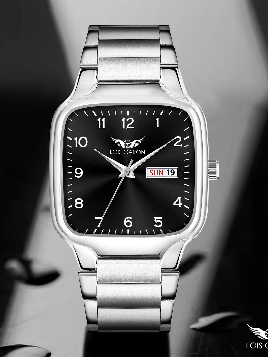 LOIS CARON Men Dial & Stainless Steel Bracelet Style Straps Analogue Date Aperture Watch LCS-8370-image-7
