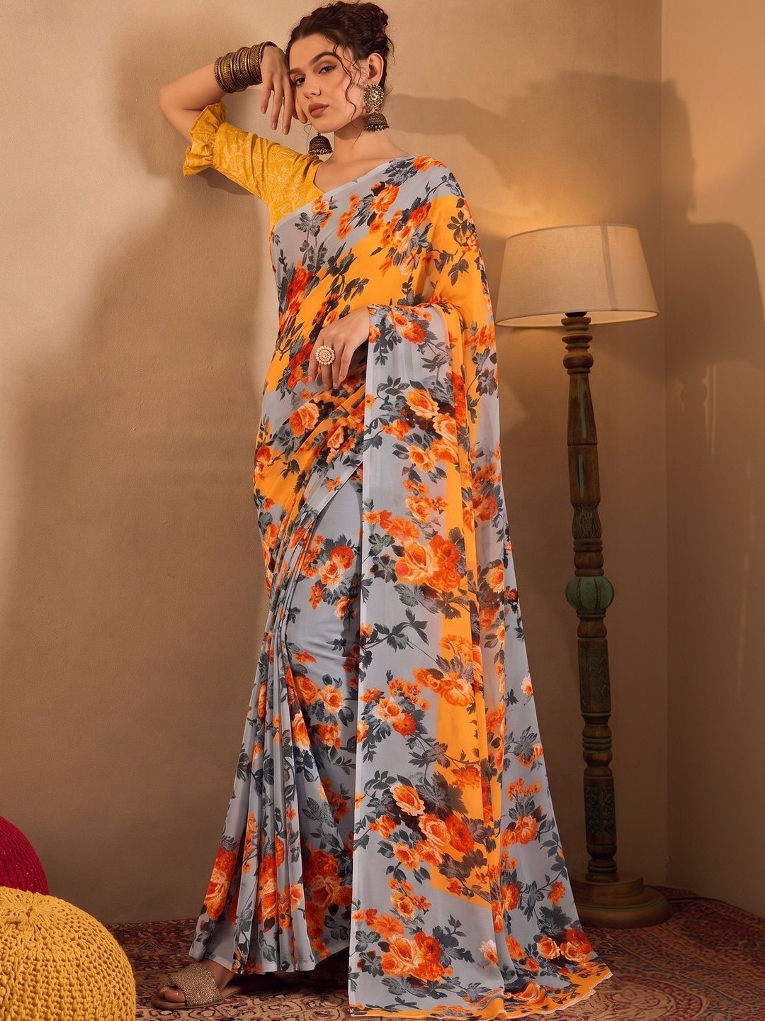 SZN Floral Poly Georgette Saree-picture-46