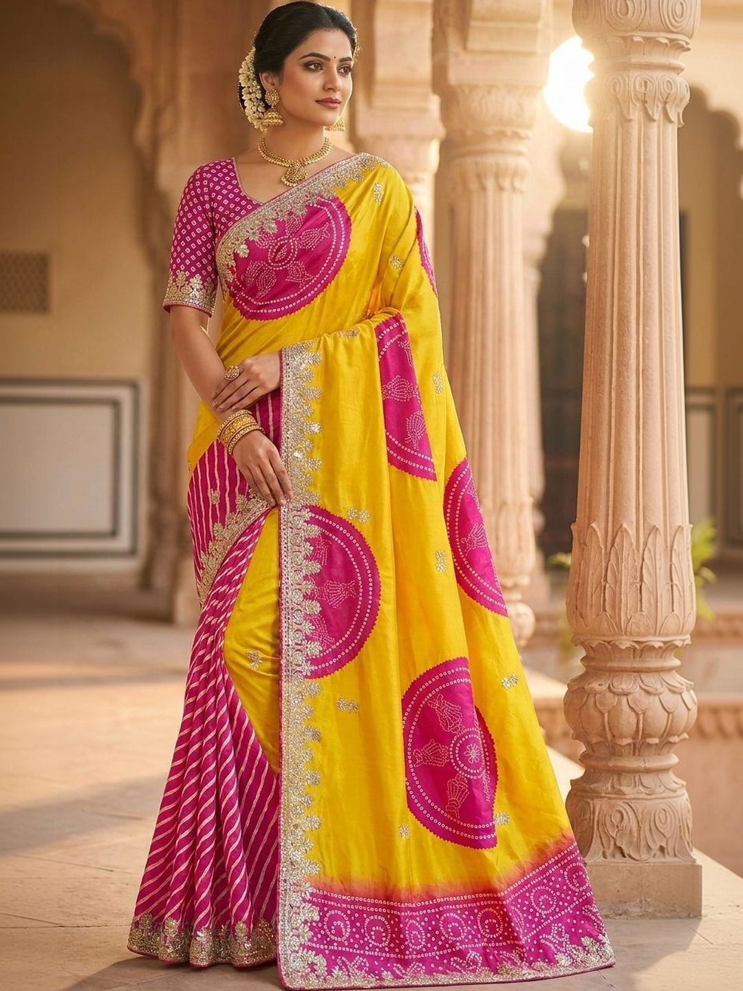 KALINI Bandhani Zari Silk Blend Designer Saree-picture-58