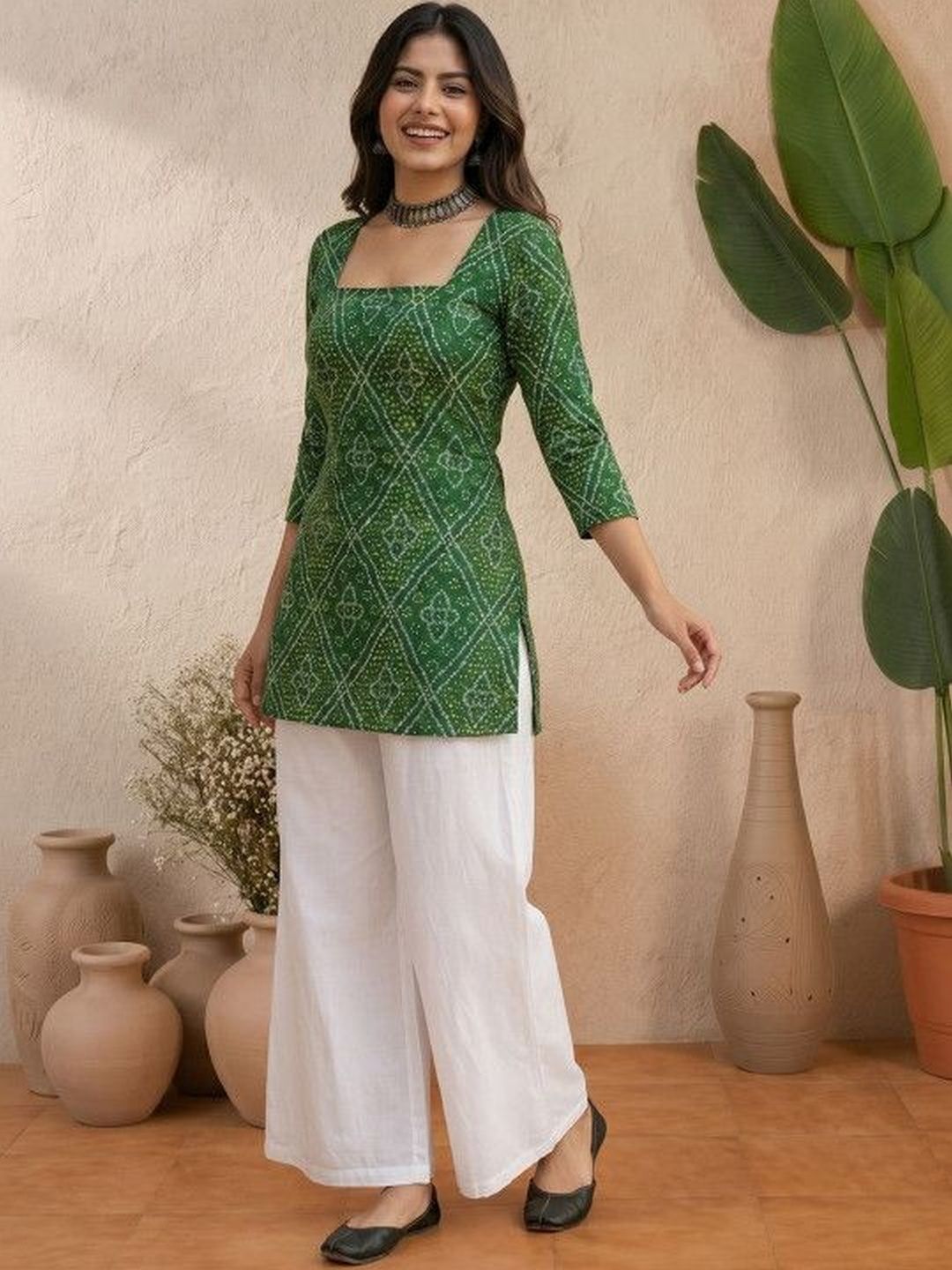 Sangria Bandhani Printed Square Neck Pure Cotton Blend Handloom Kurti-picture-57