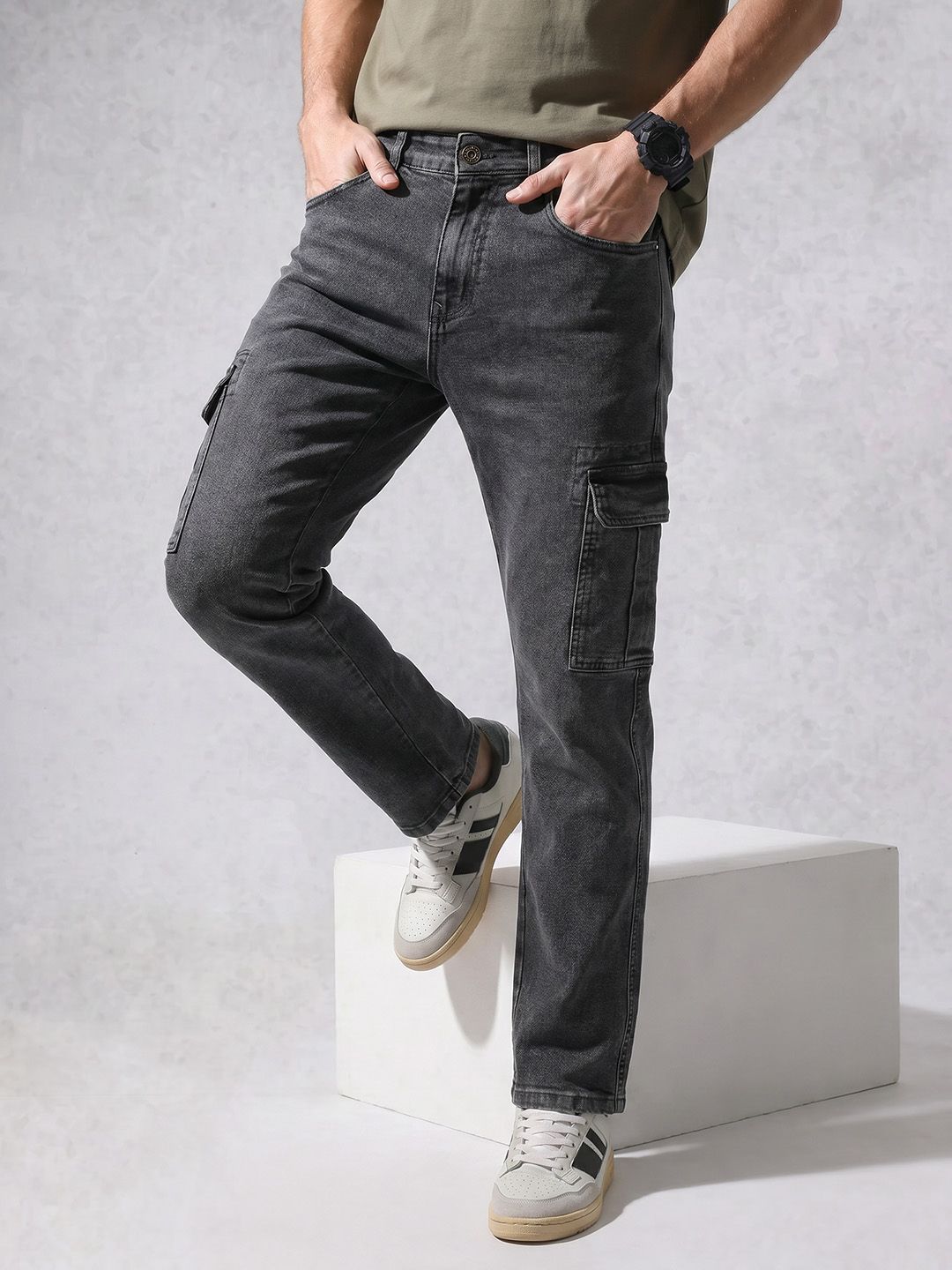 WROGN Men Straight Fit Cargo Jeans-picture-31