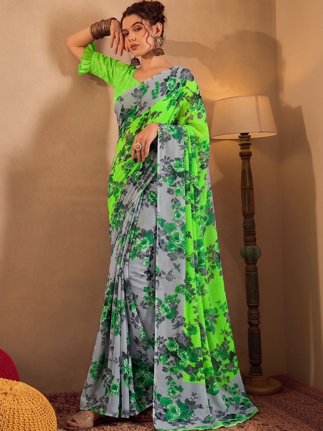 SZN Floral Poly Georgette Saree-picture-42