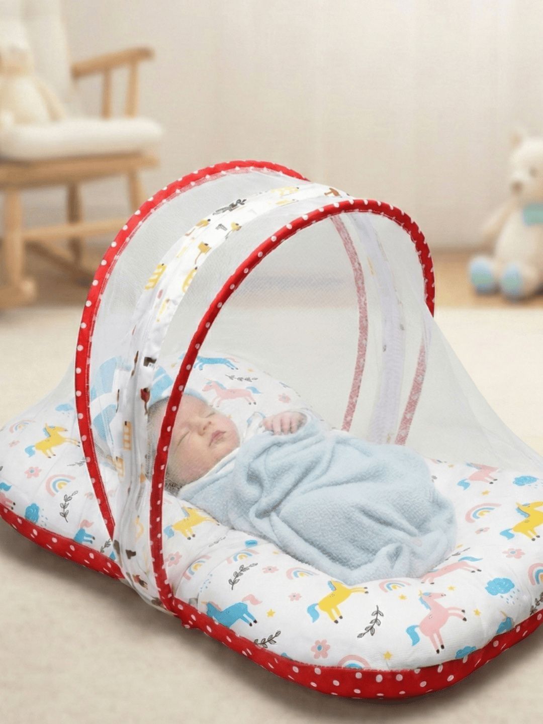 Playful Plunge Pink & Red Cartoon Characters Cotton 1 Piece Crib Regular Bedding Set-image-32