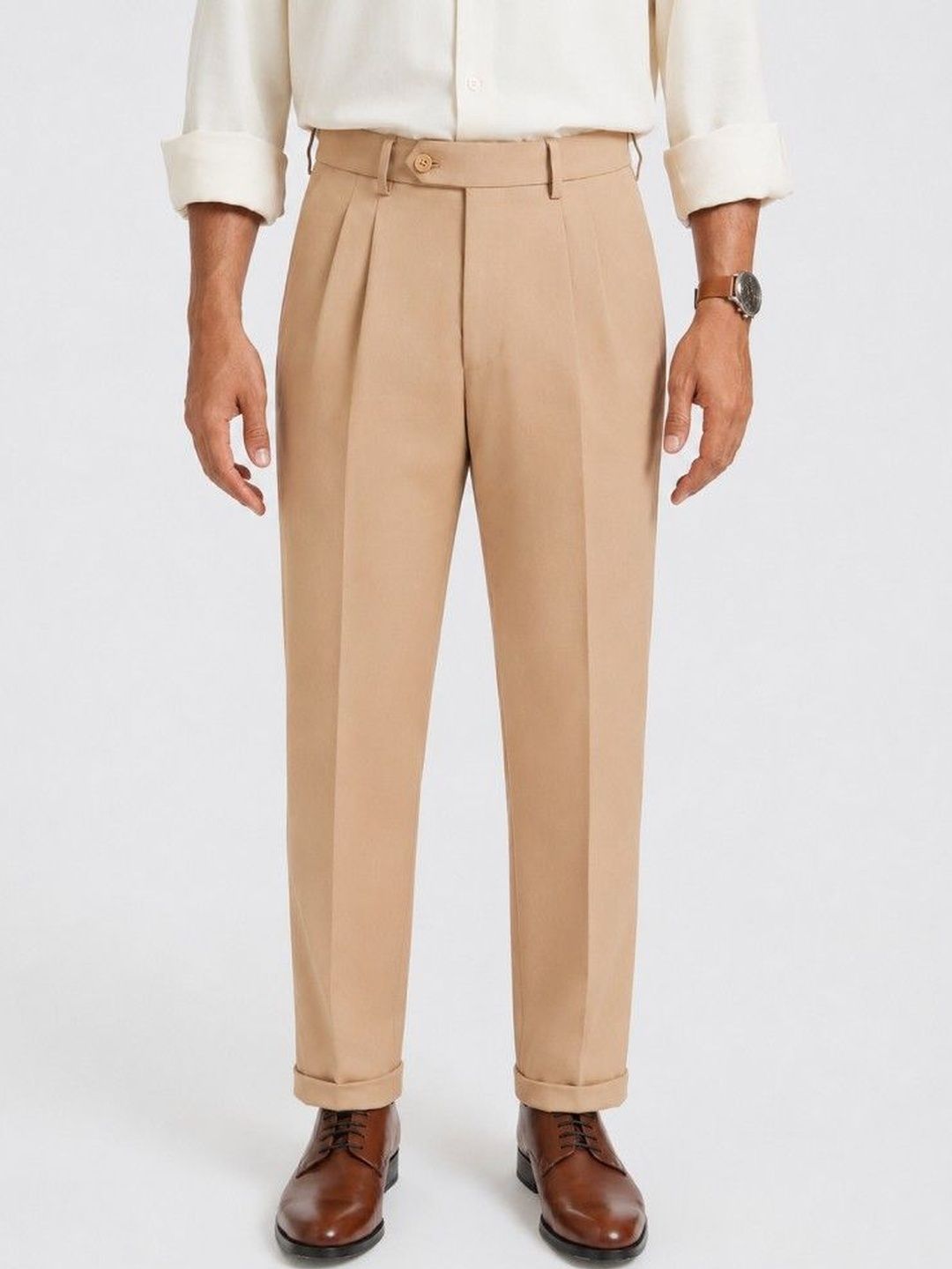 The Pant Project Men Relaxed Straight Leg Straight Fit Pleated Trousers-picture-24