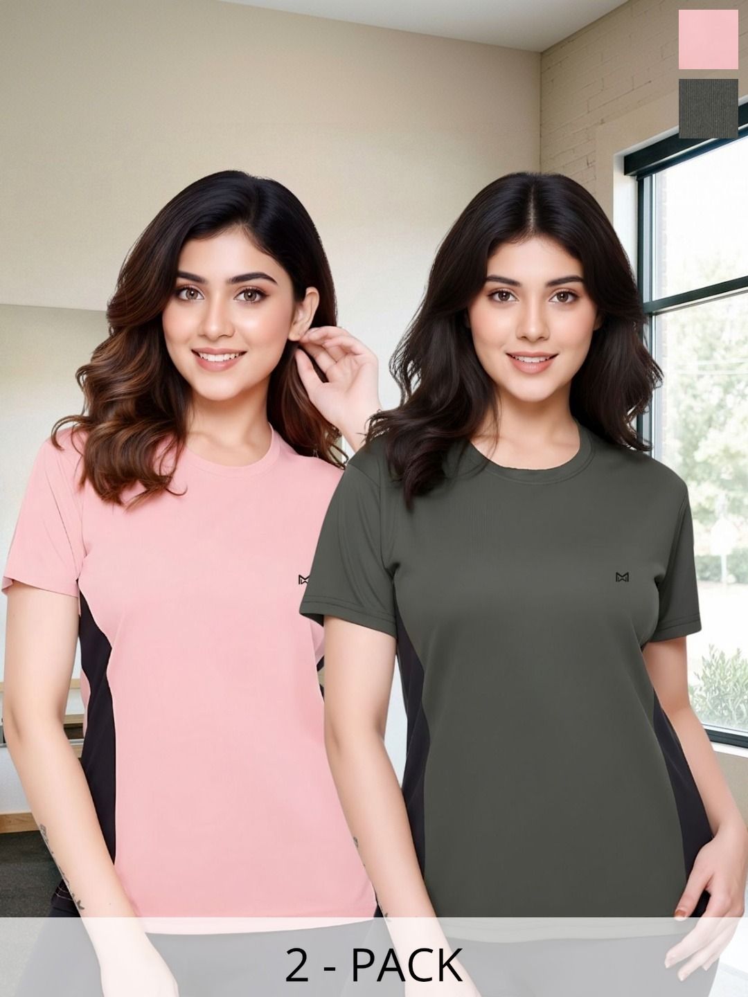 White Moon Women Brand Logo 2 Colourblocked T-shirt-image-47