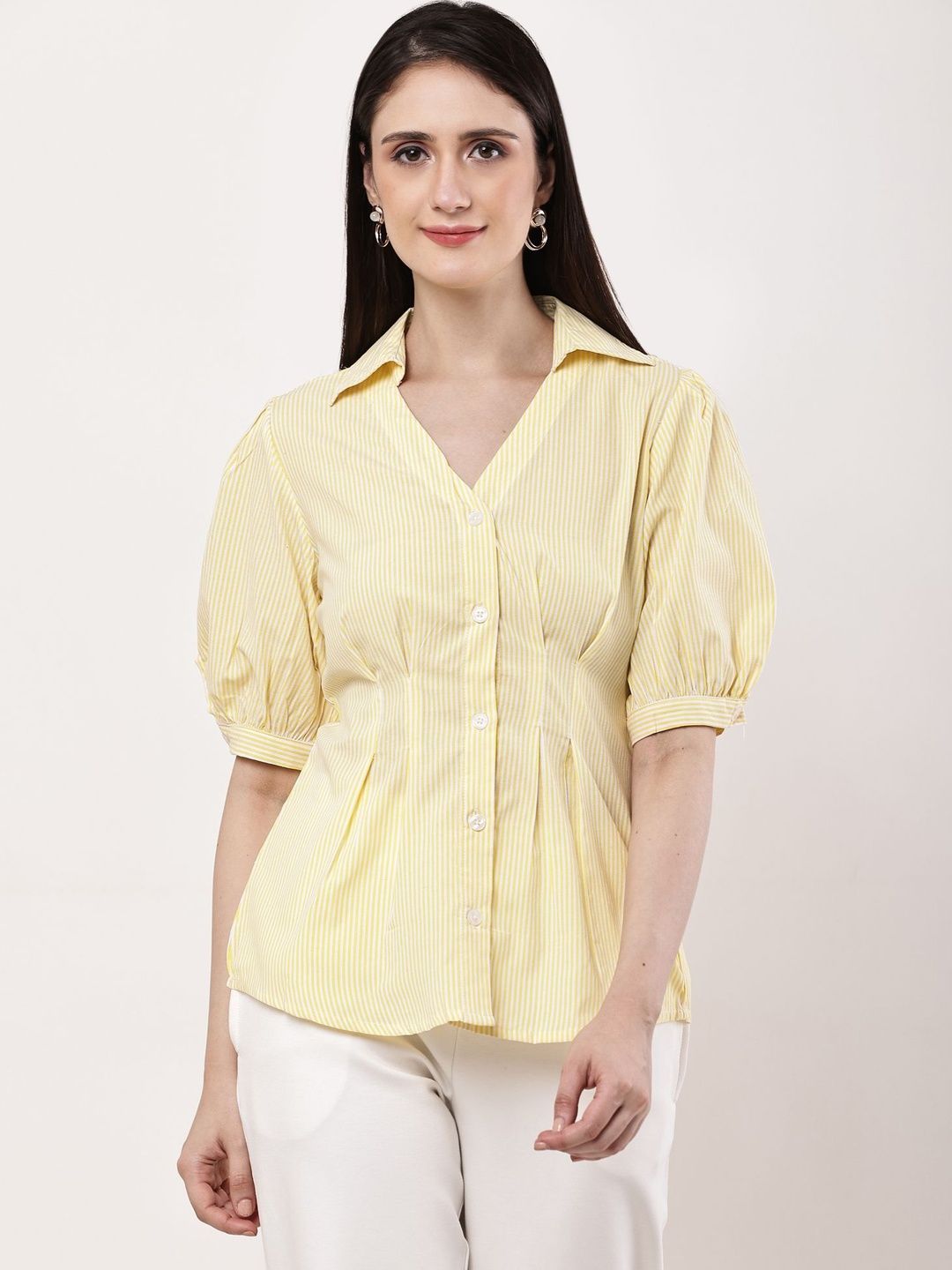 Jivitha Striped Puff Sleeve Cotton Top-picture-26