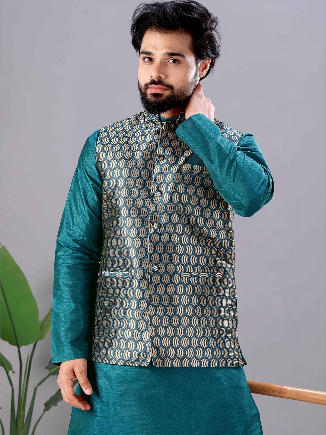 MODERN MUGHALS Woven Design Nehru Jacket-picture-33