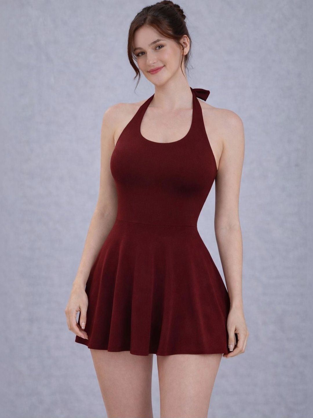 Raxedo Nylon Halter Neck Swimming Dress-picture-11