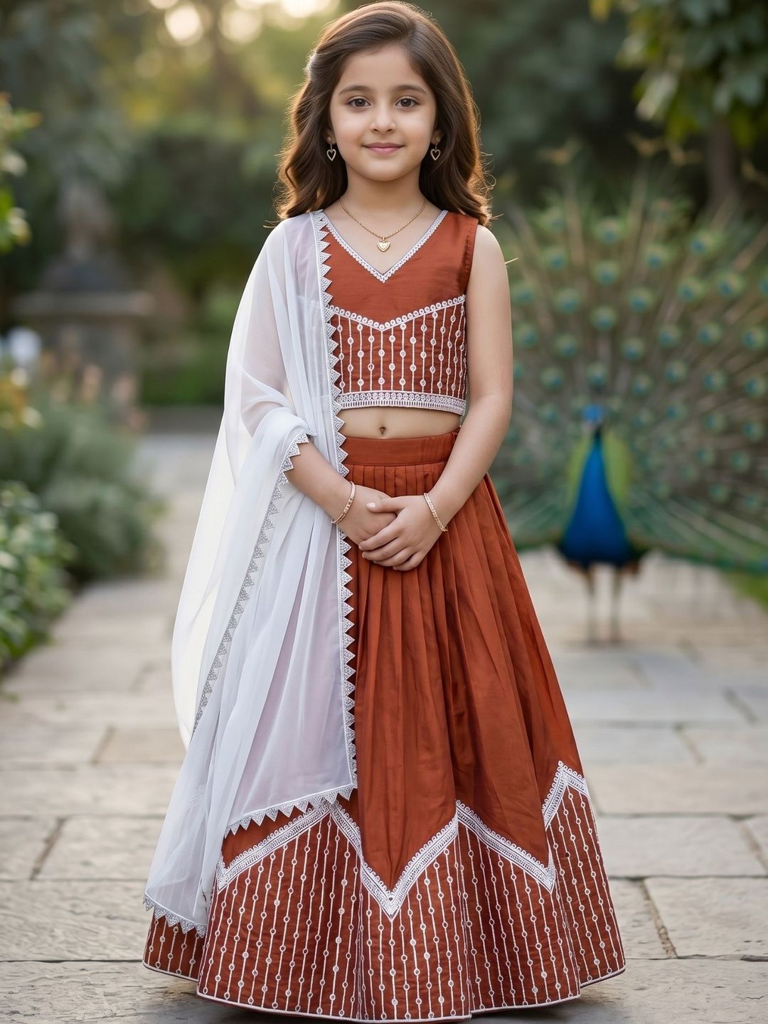 KALINI Girls Embroidered Thread Work Ready to Wear Lehenga &-picture-48