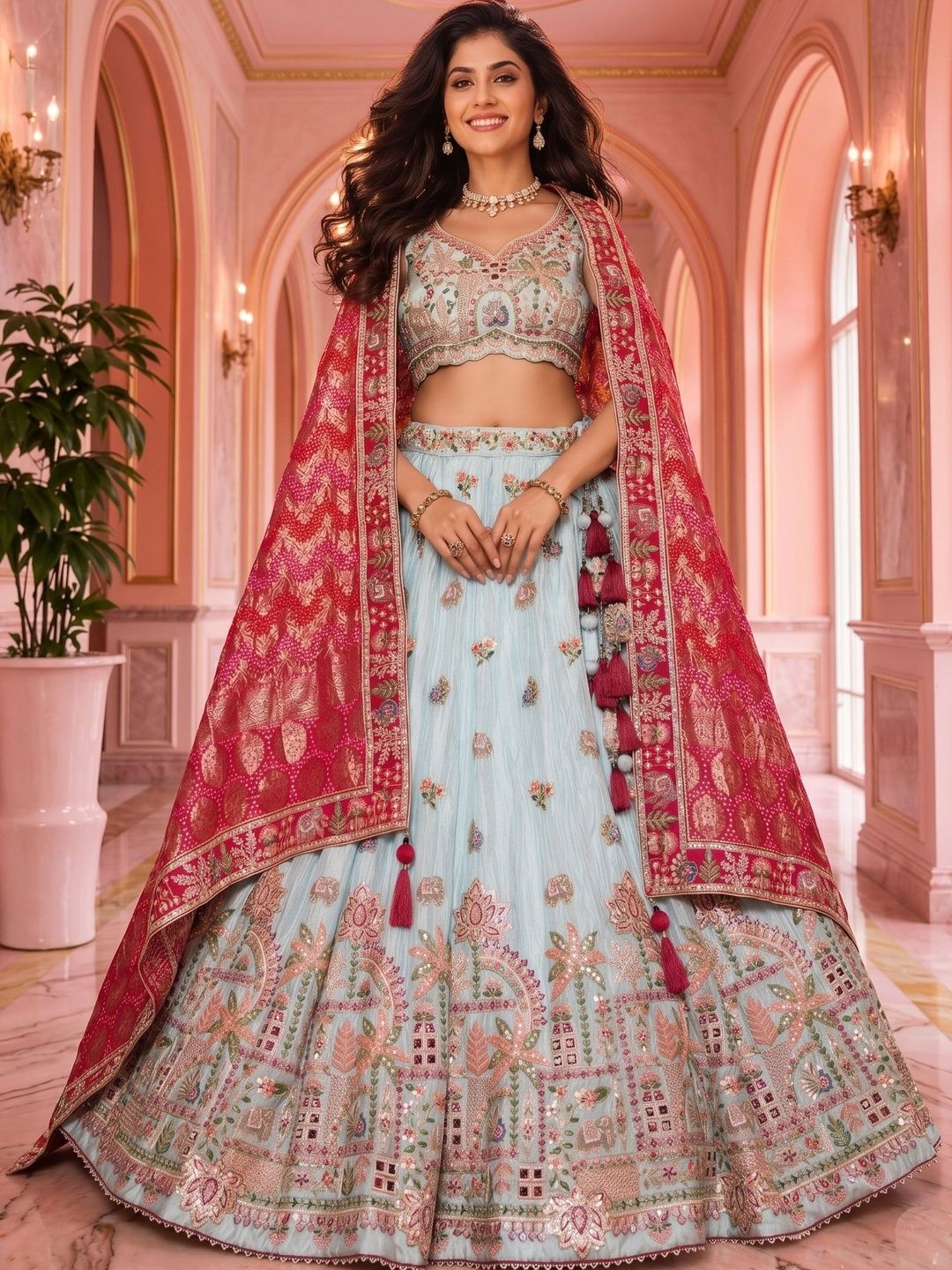 NAVYAAZRI Embroidered Sequinned Semi-Stitched Lehenga & Blouse With Dupatta-image-22