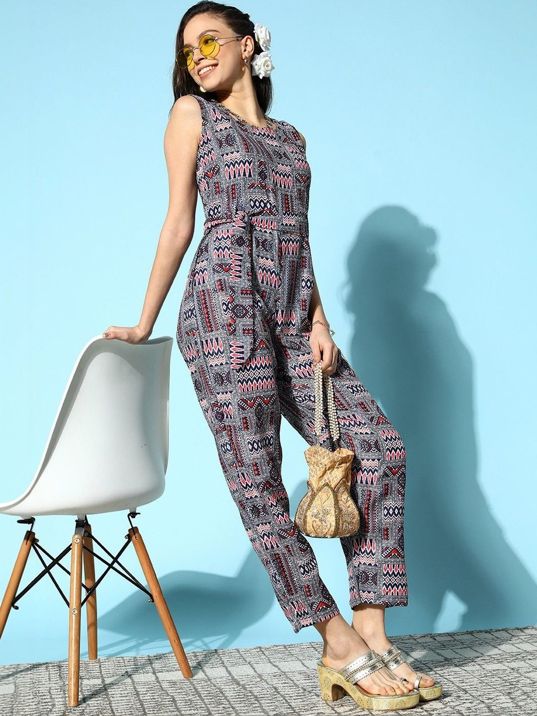 KALINI Linen Printed Basic Jumpsuit-picture-36