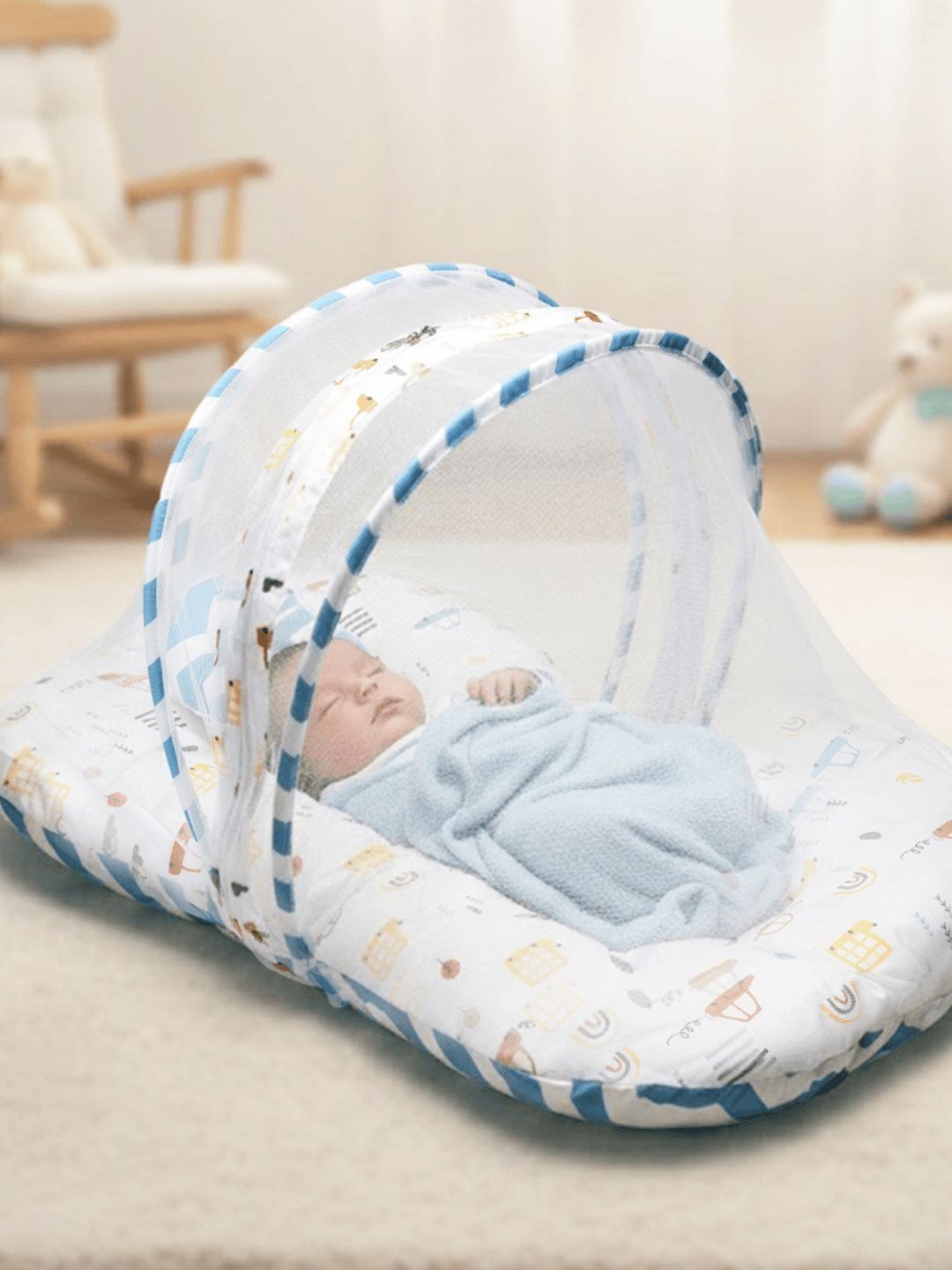 Playful Plunge Green & Blue Cartoon Characters Cotton 1 Piece Crib Regular Bedding Set-image-13
