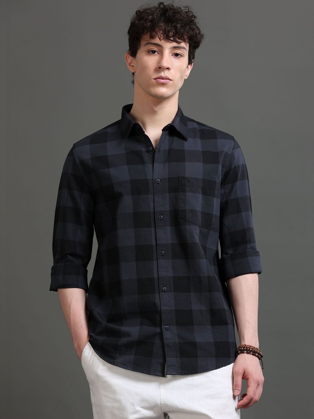British Club Men Smart Slim Fit Buffalo Checks Checked Casual Shirt-picture-8