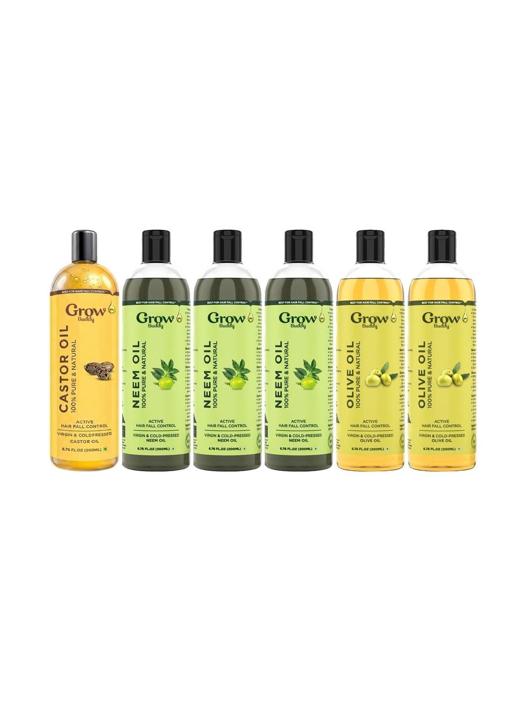 Growbuddy Set Of 6 Castor, Coconut Hair Oil - 200ml Each-picture-50