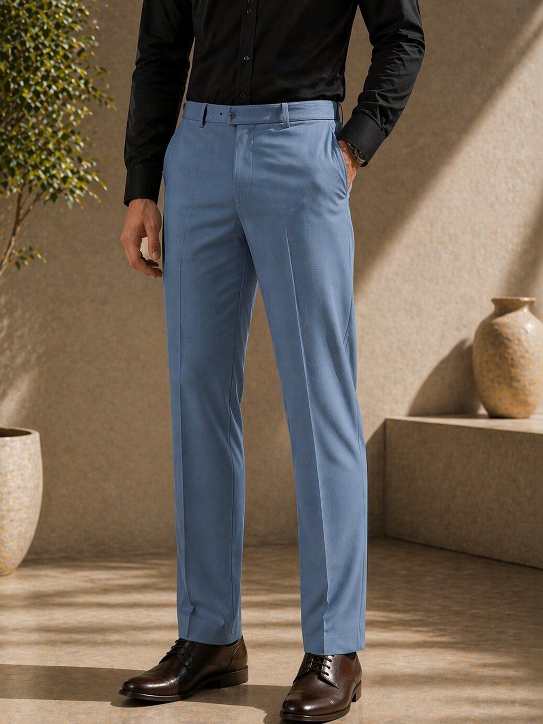 Metronaut Men Mid-Rise Regular Fit Cotton Formal Trousers-picture-18