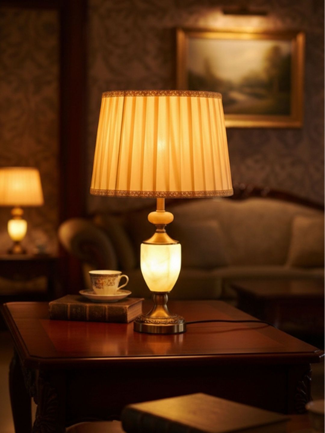 ELARE Beige Metal Traditional Bell Shaped Table Lamp with Bulb-image-29