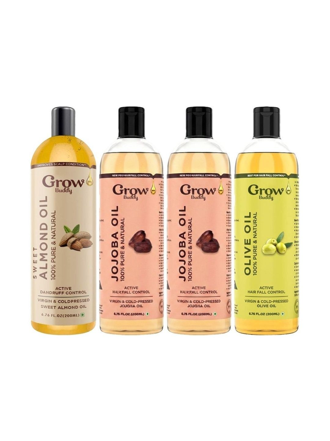 Growbuddy Set Of 4 Almond Jojoba & Olive Oil - 200 ml Each-image-22