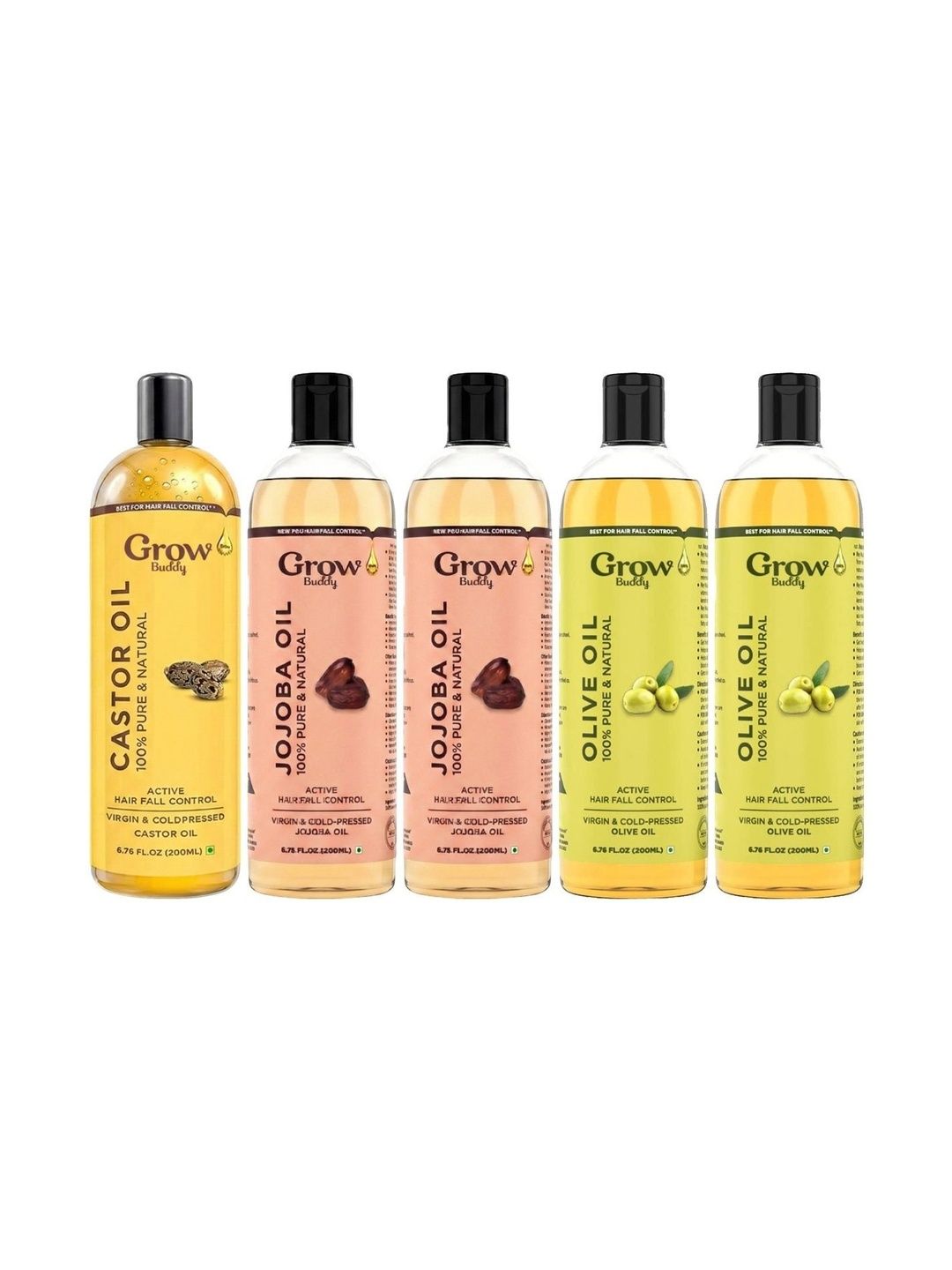 Growbuddy Set Of 5 Castor Oil Jojoba Oil & Olive Oil - 200 ml Each-image-49