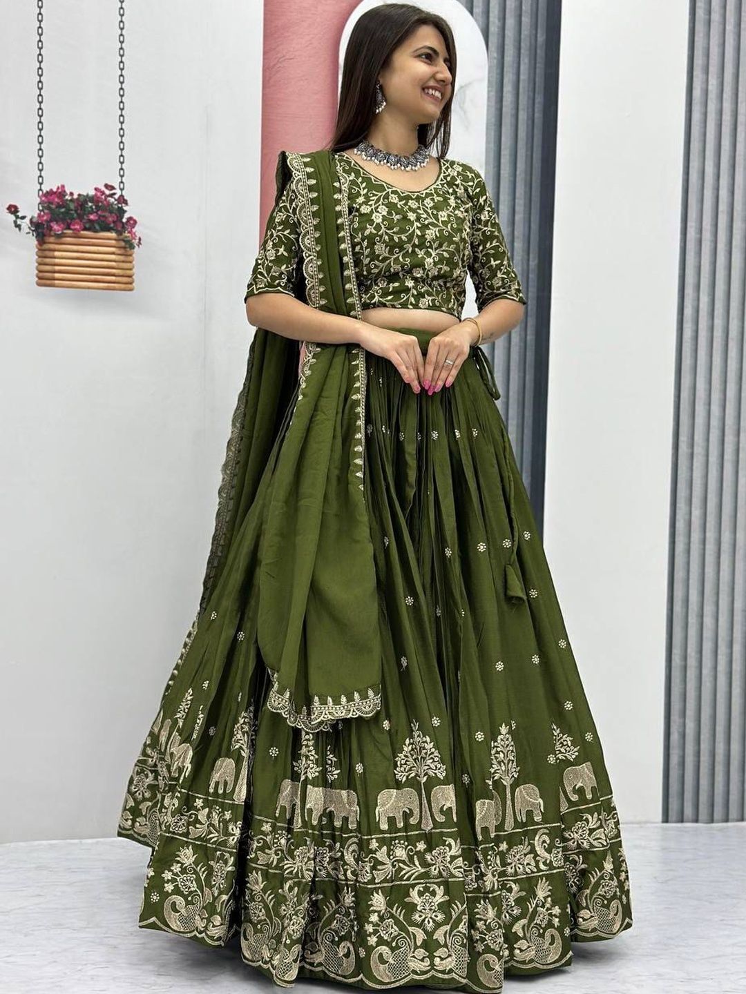 all about you Embroidered Thread Work Semi-Stitched Lehenga & Blouse With Dupatta-picture-48