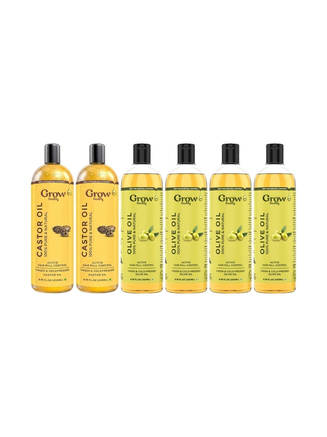 Growbuddy Set Of 6 Pure & Natural Castor & Olive Hair Oil - 200 ml Each-image-46