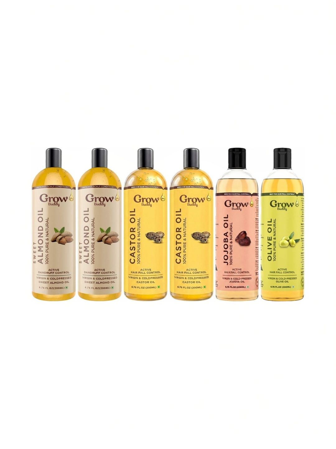Growbuddy Set Of 6 Castor Oil, Almond Oil, Jojoba Oil & Olive Oil - 200 ml Each-image-37