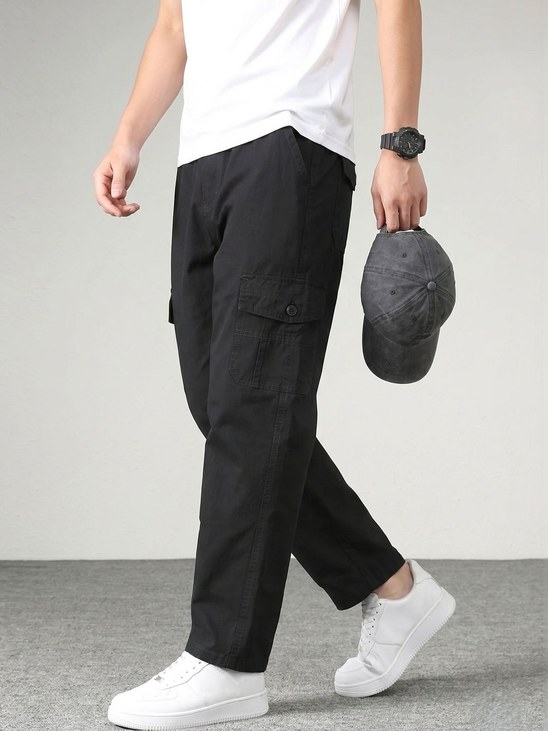 HERE&NOW Men Relaxed Loose Fit Cargos Trousers-picture-34