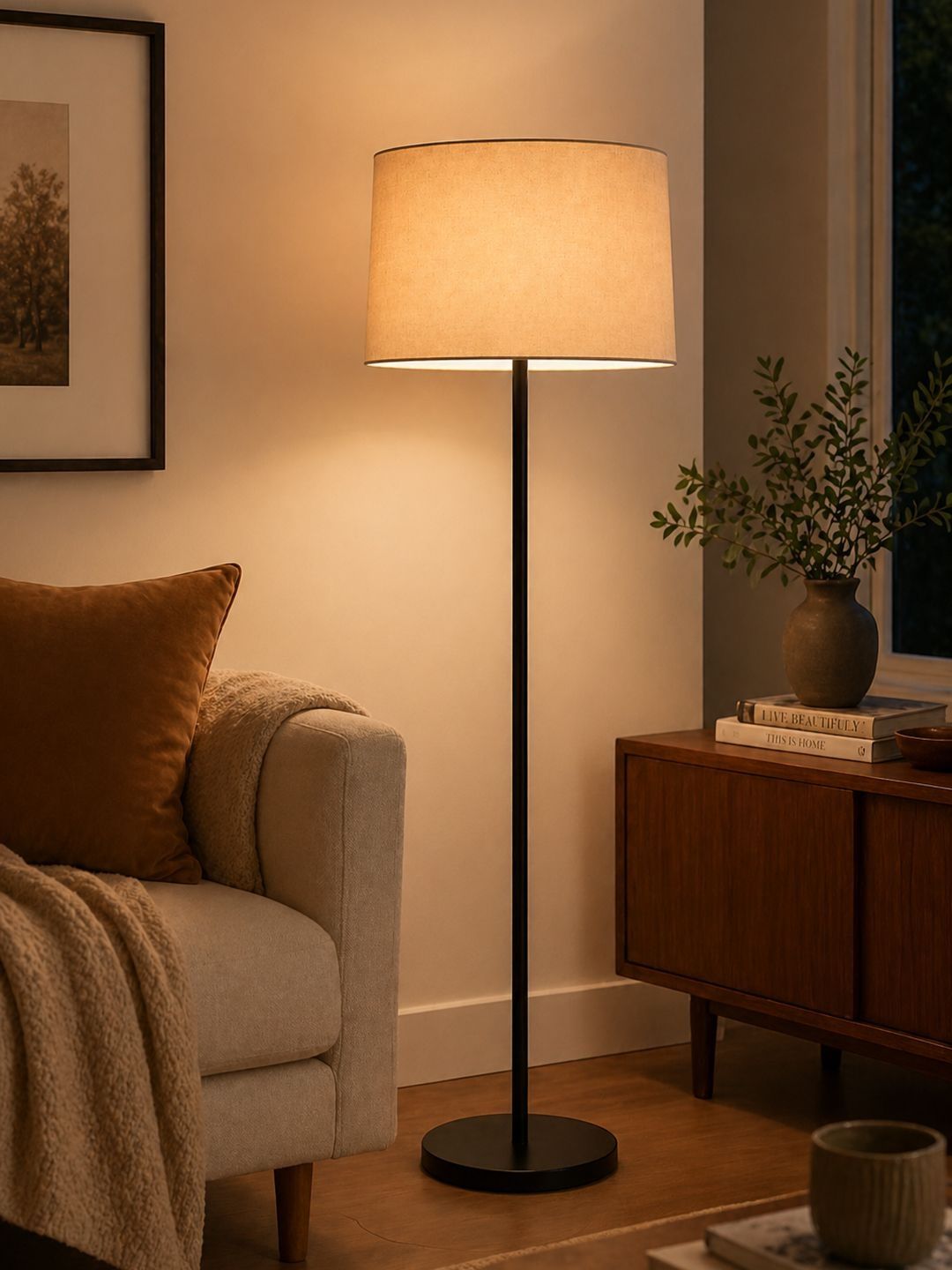 Decorcity Black & Beige Metal Cylinder Floor Lamps-image-15