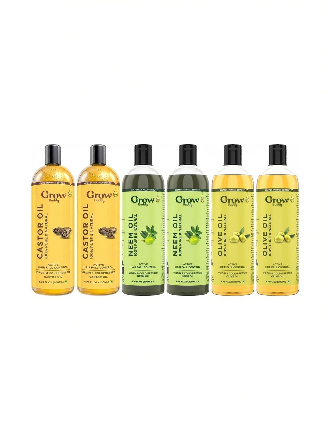 Growbuddy Set Of 6 Castor Neem & Olive Oil - 200 ml Each-image-24