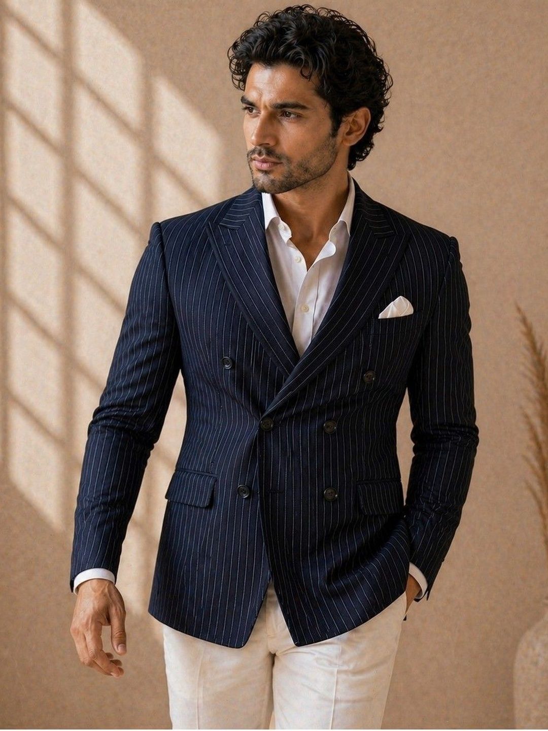 SOURAGYA Striped Notched Lapel Tuxedo Tailored Fit Party Blazers-image-4